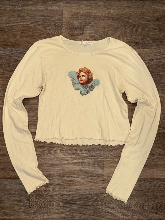 Truly Madly Deeply Tops - Truly Madly Deeply Cream Long-Sleeve Crop Top with Angel Graphic